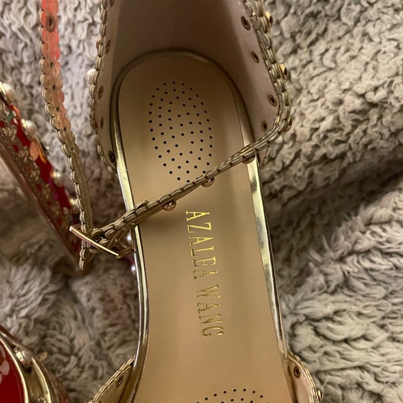 New Azalea Wang Party Peep Platform Heels Embellished Satin Victorian Ankle 6 - Picture 7 of 12